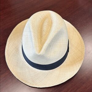 J. Crew Stylish Tan Panama Hat with Black Band. Unworn. Like new.